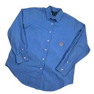Lauren Button Down Dress Shirt Crest Logo Long‎ Sleeve Blue Menswear Size 16